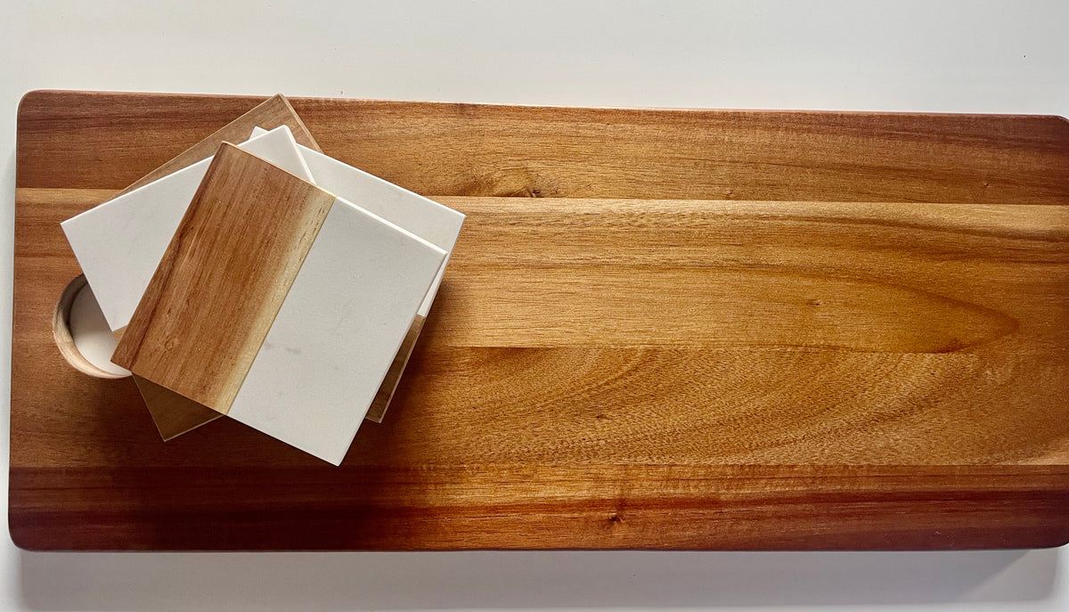 Marble and Wood coaster set