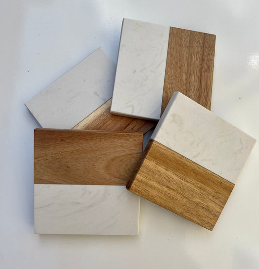 Marble and Wood coaster set