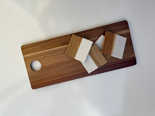 Acacia board and coaster set